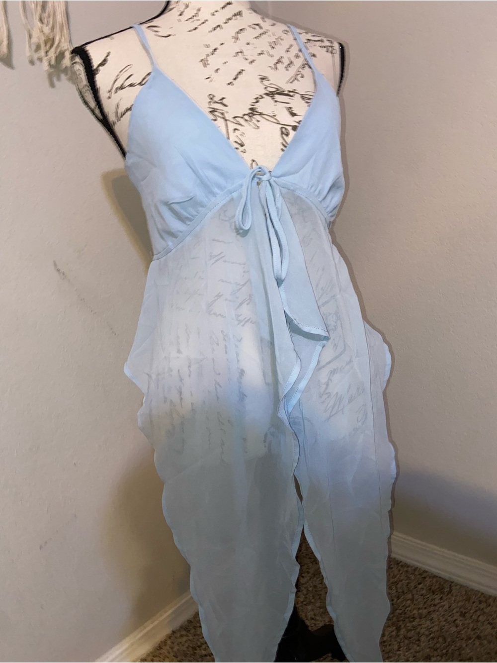 Peppermayo Light Baby Blue Sheer Babydoll Chemise with Tie Front Adjustable - Picture 2 of 6